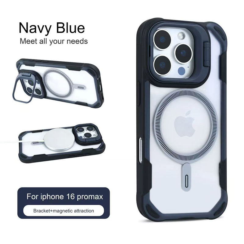 Luxury Armor Shockproof Magnetic Ring Lens Holder Stand Phone Case for iPhone 17 16 15 14 Pro Max 17 Air Magnet Cover Clear