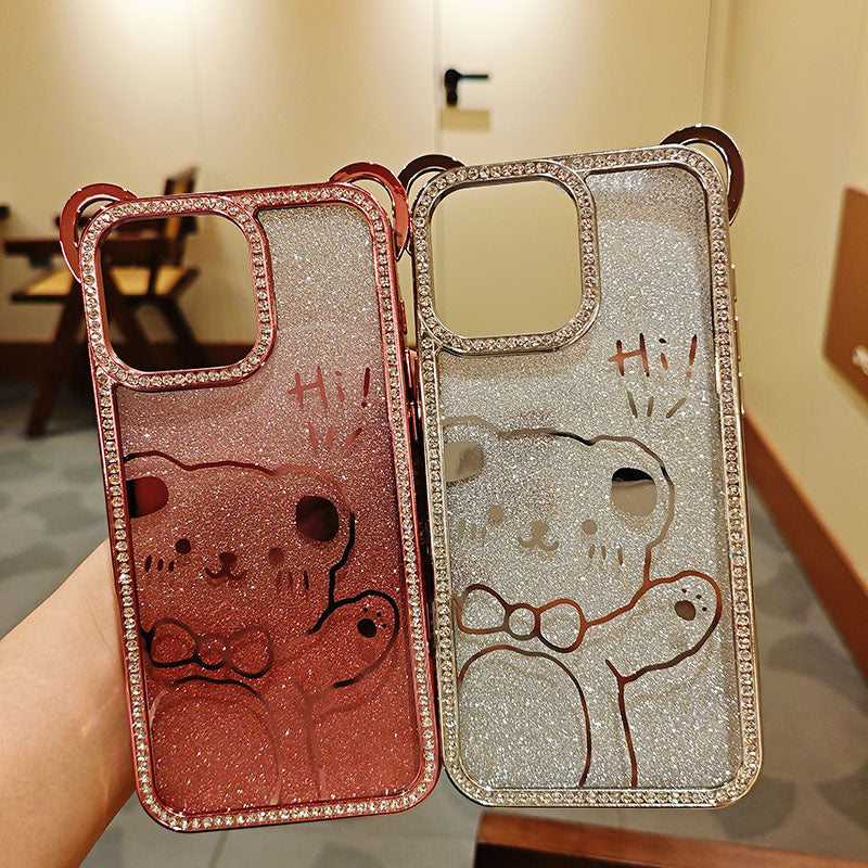 Cute Bear TPU Electroplated Luxury Shockproof Mobile Phone Case for iPhone 17 Pro Max 17Air 16Pro Max Diamond Phone Cover Girly