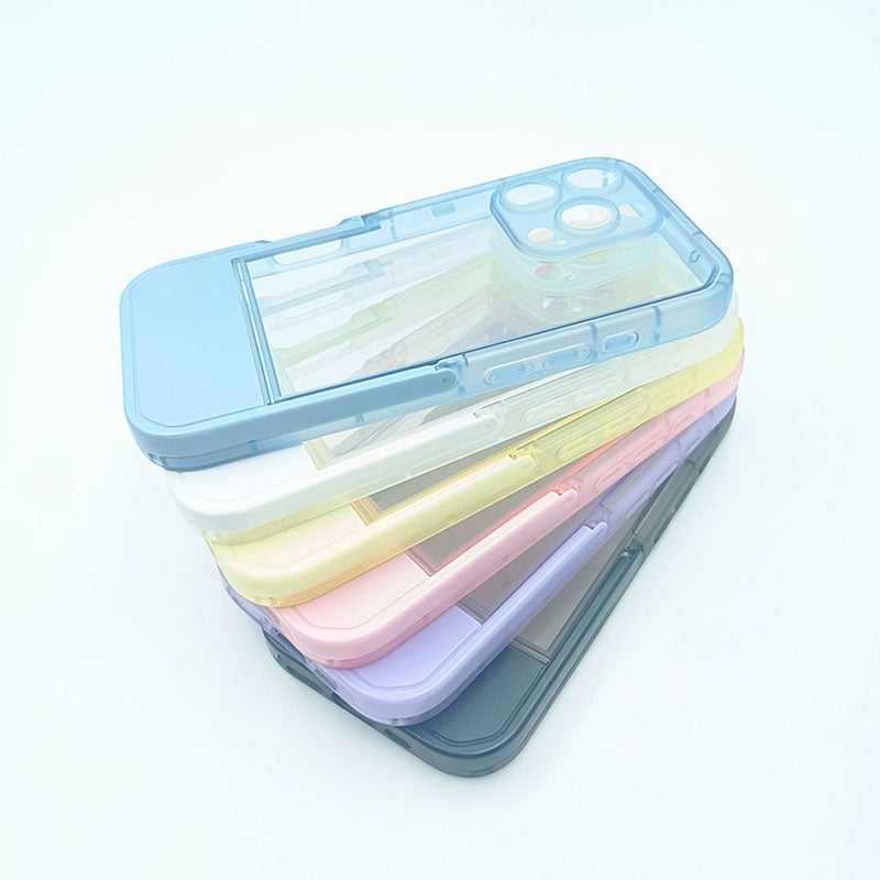 Candy Color for iPhone 14 15 16 17 Pro Max Invisible Bracket Phone Cover Transparent Mobile Phone Case With Kickstand