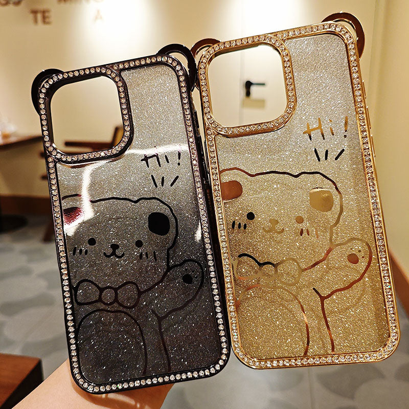 Cute Bear TPU Electroplated Luxury Shockproof Mobile Phone Case for iPhone 17 Pro Max 17Air 16Pro Max Diamond Phone Cover Girly